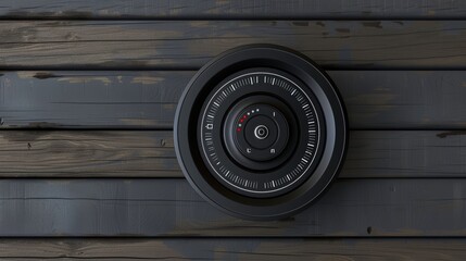 Combination lock safe dial on wooden background protecting important business data