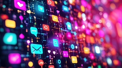 A collage highlighting the impact of technology on communication and social interaction, featuring social media icons, emojis, and online communities.