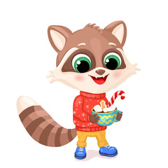 Fototapeta premium Raccoon. Christmas illustration.