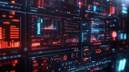 Obraz premium Futuristic Digital Interface with Red and Blue Glowing Lights - Technology Background