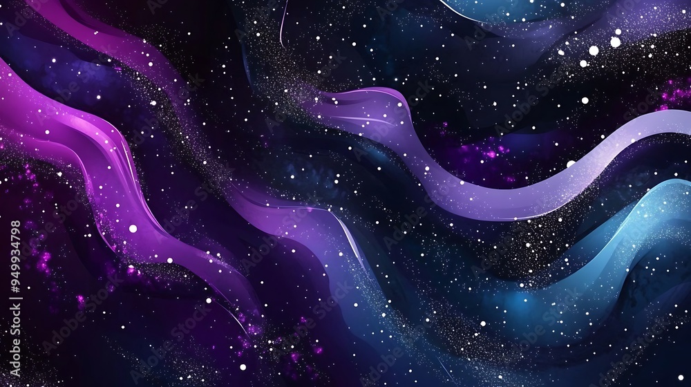 Wall mural abstract galaxy background with wavy lines and stars