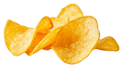 Crunchy potato chips piled isolated on transparent background