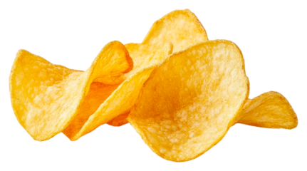 Crunchy potato chips piled isolated on transparent background