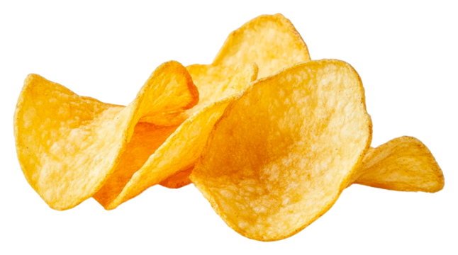 Crunchy potato chips piled isolated on transparent background