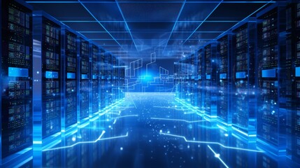 Futuristic Server Room: Data Center Network Infrastructure