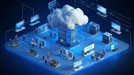 Cloud Computing Network Infrastructure: Data Center and Server Room Illustration