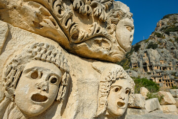 Obraz premium Stone faces in the ruins of Myra Ancient City in Demre, Turkey.