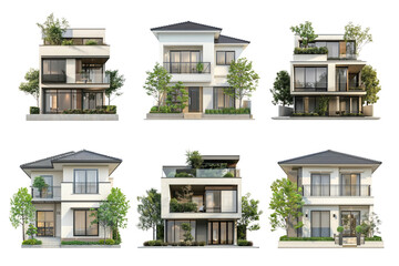 PNG Contemporary suburb house design element set, transparent background