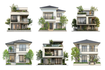 PNG Contemporary suburb house design element set, transparent background