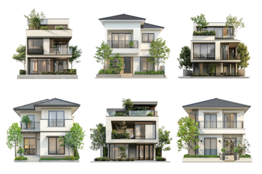 PNG Contemporary suburb house design element set, transparent background