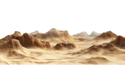 Barren desert landscape with uneven sandy terrain isolated on transparent background