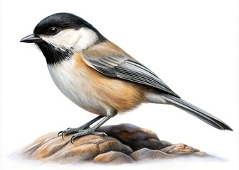 Fototapeta premium A 4K cave painting of a mountain chickadee exudes effortless cool, featuring simple shapes and lines that evoke a sense of serenity.