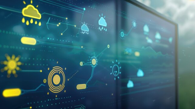 Weather forecast app displaying rain and sun data on digital screen