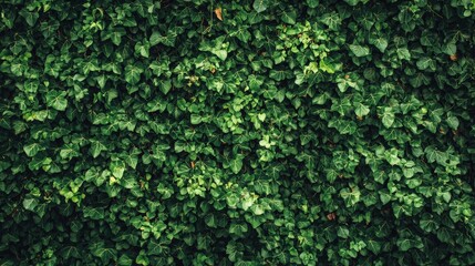 Fototapeta premium A green wall covered in ivy, natural and overgrown