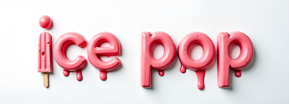 testo su sfondo bianco con scritta "ice pop" realizzata con gelato alla frutta