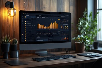Fototapeta premium Modern workspace setup showing financial data on a desktop computer screen