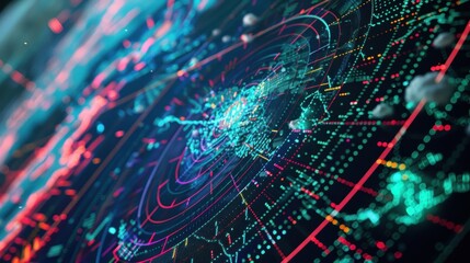 Digital world map showing global connections and data exchange