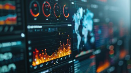 Modern screen showing interactive financial statistics displaying charts and data
