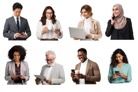 Half body portrait business people png cut out set