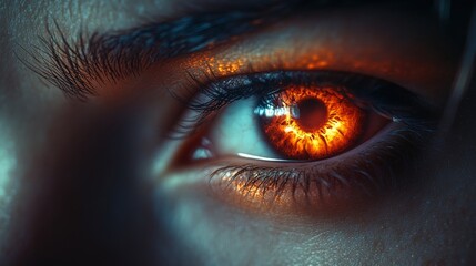 Naklejka premium A pair of glowing red eyes watches intently from the darkness, hinting at a hidden presence in the night.