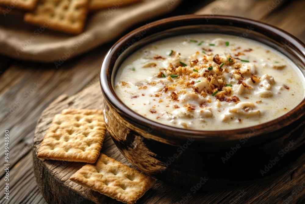 Sticker Creamy Clam Chowder with Toasted Crackers