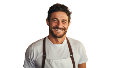 Professional barista man standing isolated on transparent background PNG. 
