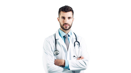 Fototapeta premium Friendly young doctor isolated on transparent background PNG. 