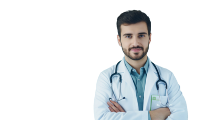 Portrait of smiling doctor standing isolated on transparent background PNG.