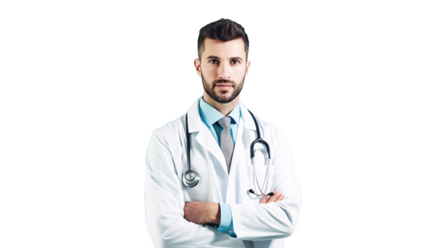 Friendly young doctor isolated on transparent background PNG.
