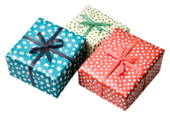 Colorful gifts wrapped for a festive celebration isolated on transparent background