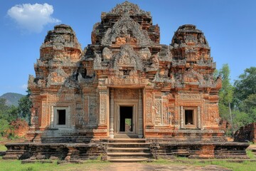 Ancient Stone Temple with Intricate Carvings and Steps