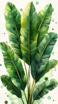 green banana leaves watercolor painting clip art preview