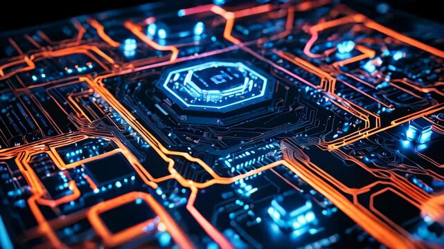 Futuristic high-tech circuit board layout