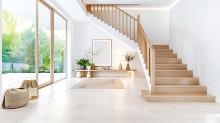 Staircase in modern interior design with natural light and stylish decor