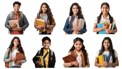 South Asian student portrait png element set, transparent background