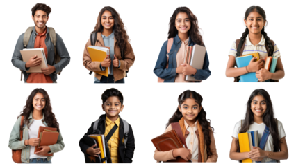 South Asian student portrait png element set, transparent background
