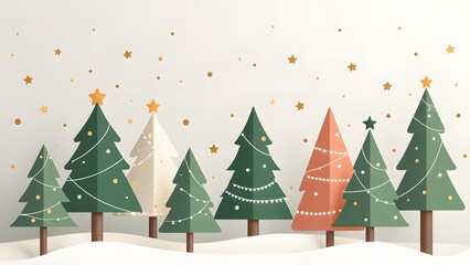 Festive Christmas 2025 Background with Stylized Trees and Snowflakes