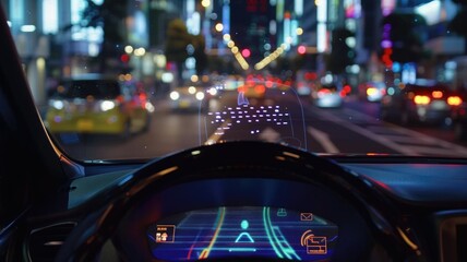 car equipped with an AR windshield that displays holographic pop-up messages and calls