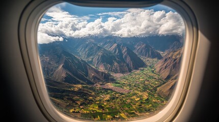 Fototapeta premium A stunning picture of the Peruvian countryside outside Cusco as seen through a plane window 