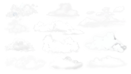 PNG fluffy cloud design element set, transparent background