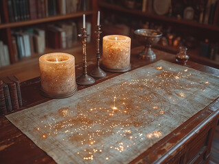 An intimate astrology consultation with detailed natal charts, zodiac symbols, and celestial-themed decor, perfect for astrology-related content.