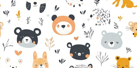 Baby hand drawn design for textile, posters, cards. Baby animals pattern. Fabric baby design..  illustration with cute animals. Nursery baby pattern, Generative AI