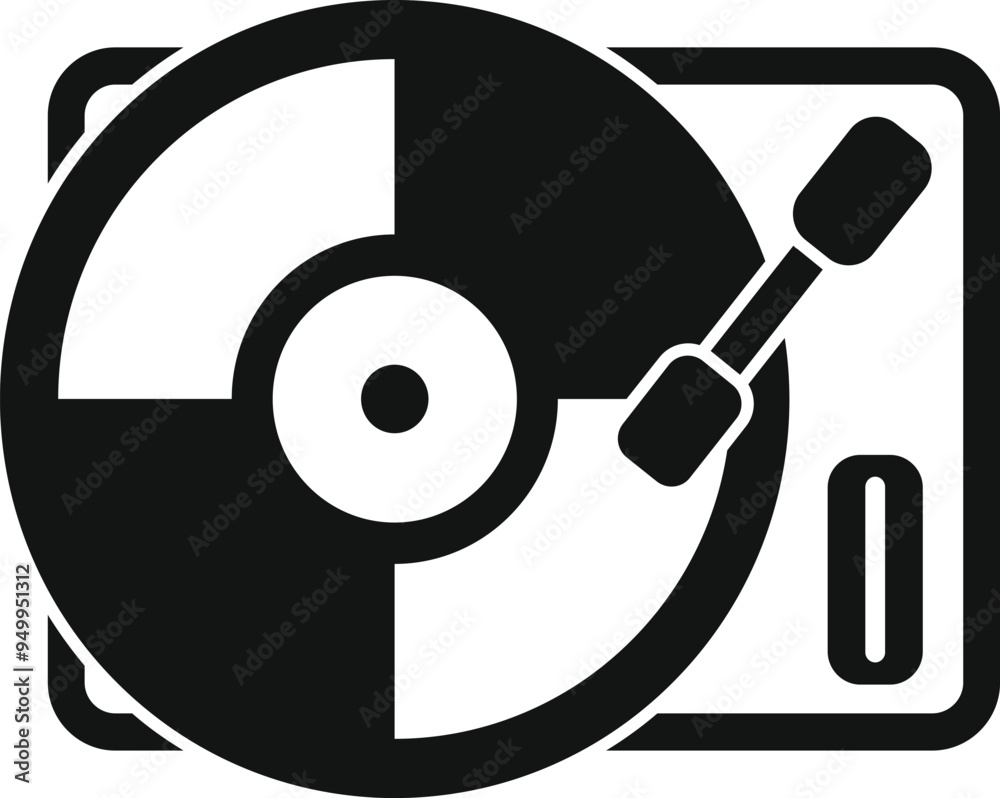 Sticker vinyl record player playing music icon in simple style isolated on white background