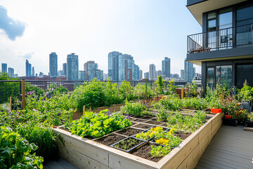 Fototapeta premium Small Rooftop Permaculture Garden for Sustainable Urban Living 