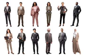 PNG diverse businesspeople full body design element set, transparent background