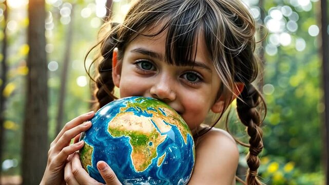 Girl holding a globe in her hands