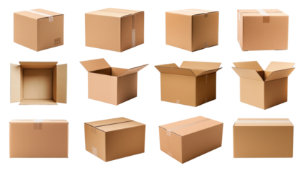 PNG cardboard parcel box design element set, transparent background