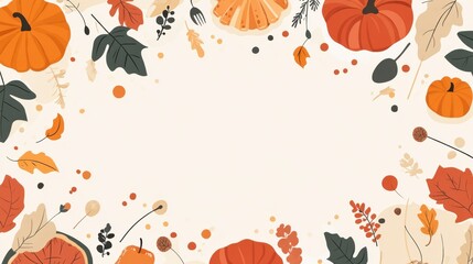 A vibrant autumn-themed illustration featuring pumpkins and colorful leaves, perfect for seasonal decor and marketing.