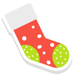 Christmas Stocking sticker vector icon in isolated background 
