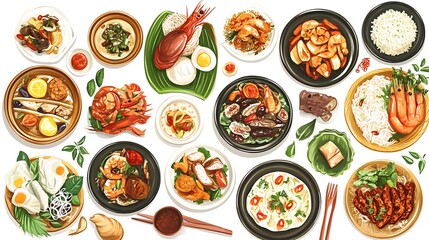 Delicious Asian Cuisine  A Variety of Shrimp  Noodles  and Rice Dishes